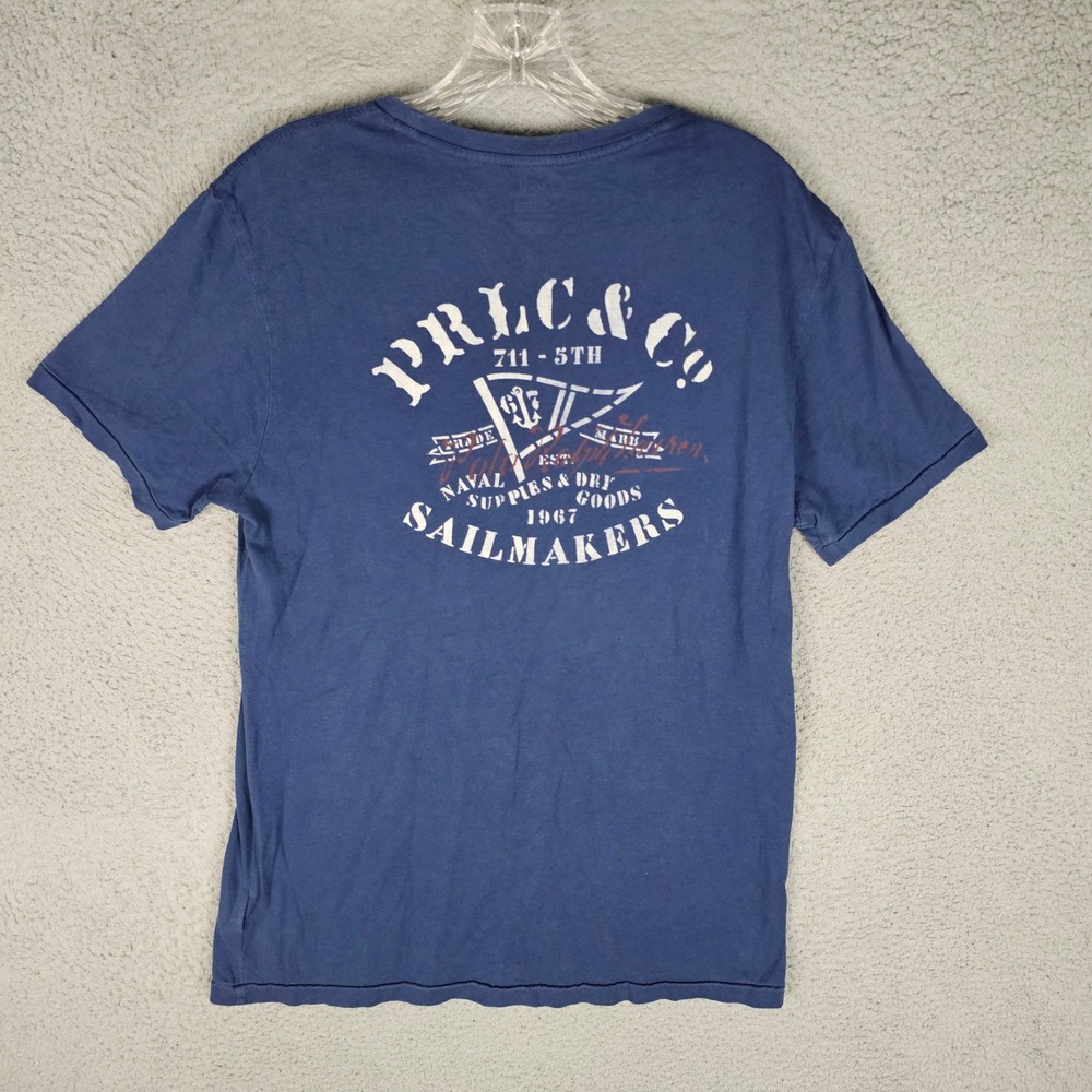 Polo Ralph Lauren T-Shirt Mens M Blue Pocket Tee Nautical Anchor Custom Slim Fit